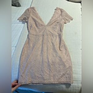 Deep V Lace Blush Dress